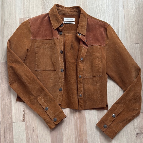 Urban Outfitters Brown Suede Cropped Jean Jacket Size Small - Picture 1 of 2